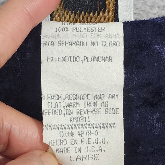 Vintage Bentley Womens Large Navy Blue Velvet Studde  V-Neck Long Sleeve Top JPT - Picture 5 of 8